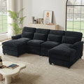 113" Oversized Cloud Couch, U Shape Sectional 4 Seat Sofa with Double Chaises, 2 Layer Cusions, Deep Seat Comfy Sofa, Upholstery Chenille Fabric for Living Room, Black-Ruum Studio Home