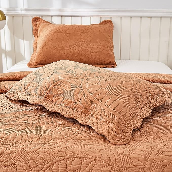 MarCielo 3-Piece 100% Cotton Oversized Bedspread Lightweight Quilt Coverlet Embroidery Farmhouse Bedding Set T0 (Royal Orange, Oversized Queen (100"x106"))-Ruum Studio Home