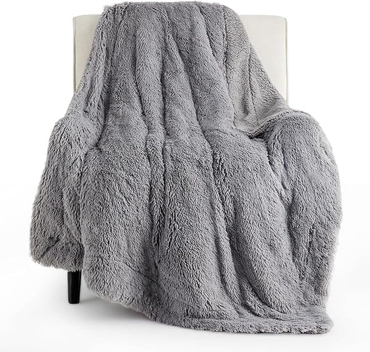 Bedsure GentleSoft Fluffy Grey Throw Blanket, Grey Decor Cozy Gifts for Women Men, Soft Sherpa Fleece Fuzzy Plush Thick Warm Minky Faux Fur Throw Blanket for Couch Bed Sofa, Gray Gifts for Dad, 50x60-Ruum Studio Home