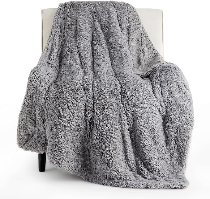 Bedsure GentleSoft Fuzzy Sherpa Faux Fur Twin Blanket Grey Cozy Gifts for Women Men, Soft Fleece Plush Warm Minky Thick Blanket Twin Size for Bed, Couch, Dorm Essentials Grey Room Decor Gifts, 60x80-Ruum Studio Home
