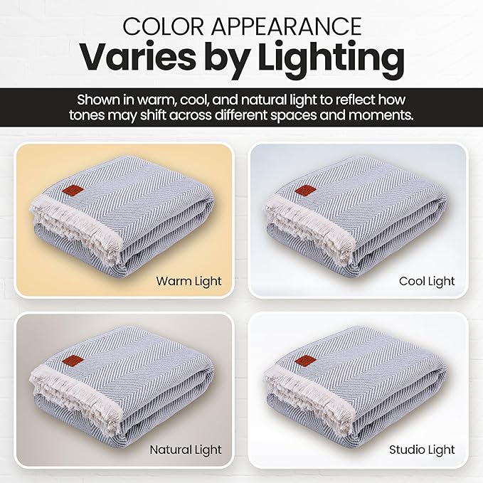 Gold Case Throw Blanket for Bed – 100% Recycled Turkish Cotton Bed Blanket – Decorative Throw Cotton Blankets for Living Room & Bedroom – Woven Twin Blankets - 71x90 - Elegant Grey-Ruum Studio Home