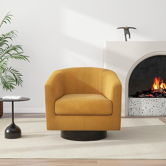 Swivel Barrel Accent Chair, Modern Round Corduroy Fabric Arm Chair for Living Room, Bedroom, Comfy Club Reading Chairs for Adults (Corduroy Orange, Set of 1)-Ruum Studio Home