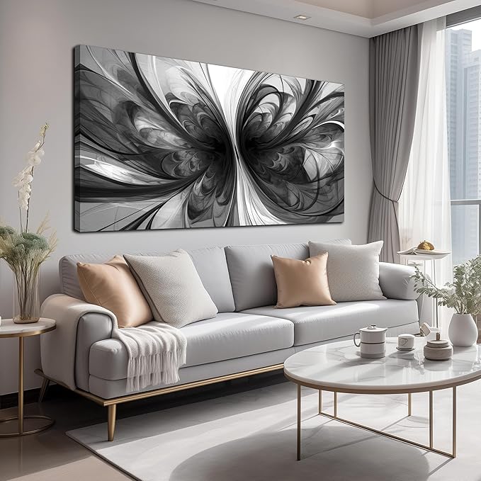 Large Abstract Canvas Wall Art Living Room Black Art Wall Decor for Office Teenage Boy Room Decor 29 x 59 Inch-Ruum Studio Home