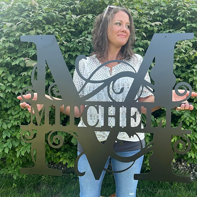 Custom Metal Last Name Monogram Sign – Personalized Wedding, Housewarming, or Outdoor Wall Decor-Ruum Studio Home
