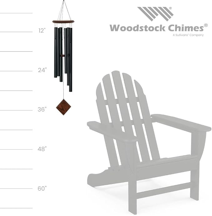 Woodstock Chimes Pluto Wind Chime for Outside 37" Black Teak Medium Tone Sound for Outdoor Garden, Patio, Porch Decor Gifts, Encore Collection, DCKT37-Ruum Studio Home