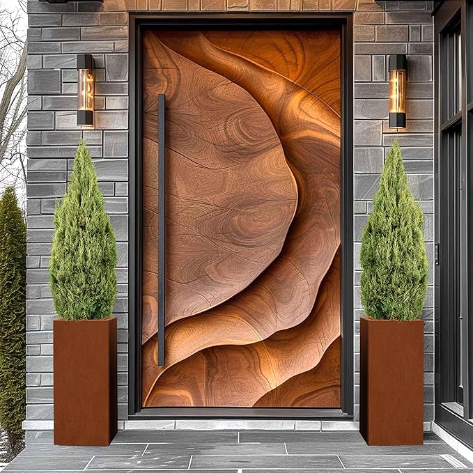 Corten Steel Metallic Heavy Planter for Outdoor Plants 14"x14"x30" Metal Planter Spliced Flower Pot with Partitions for Outside,Indoor,Garden (Corten, 14 * 14 * 30)-Ruum Studio Home