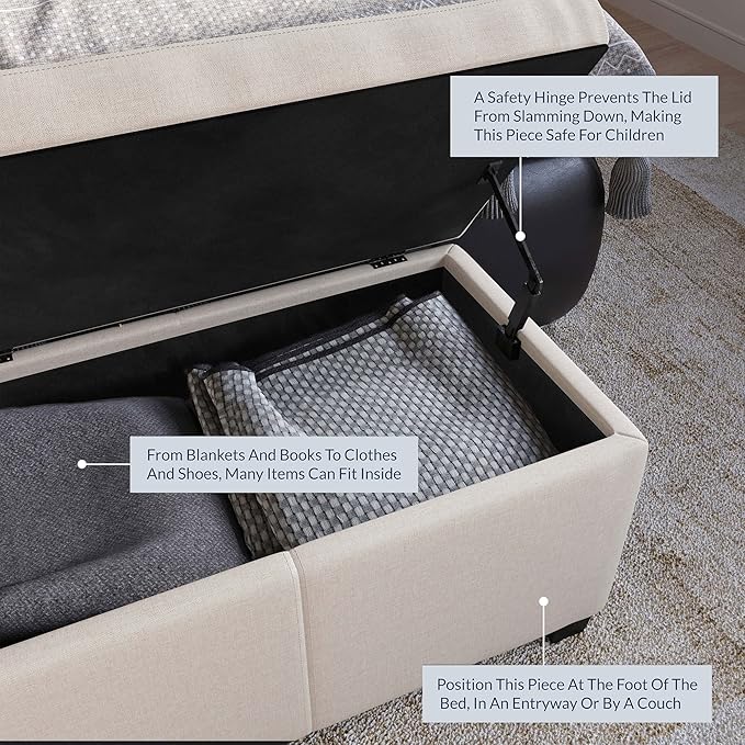 BELLEZE 47 Inch Storage Ottoman, Linen Storage Bench for Bedroom, Living Room, Entryway, Hallway, Foot Rest, Support 300lbs - Beige-Ruum Studio Home