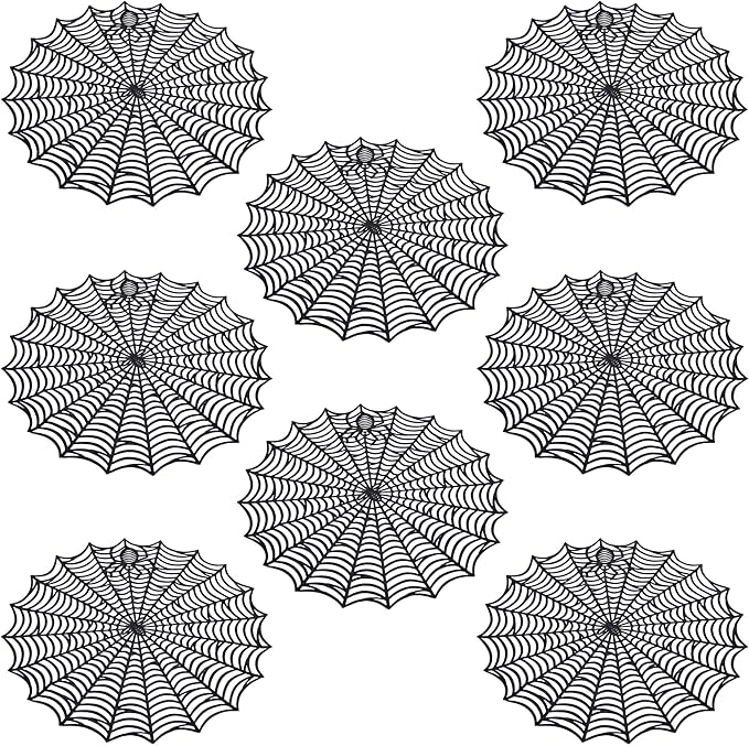 8 Pcs Spider Web Placemats - 15" Heat Insulation Table Mats - Hollow Out Spiderweb Coasters for Dining Table Halloween Decoration (Black)-Ruum Studio Home