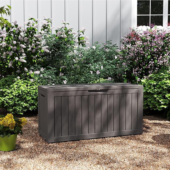 80 Gallon Outdoor Storage Box with Wheels, Waterproof Lockable Resin Deck Box Patio Storage Bin for Pool Accessories Cushion Furniture, Garden Tools, UV-Resistant Outside Delivery Grey-Ruum Studio Home