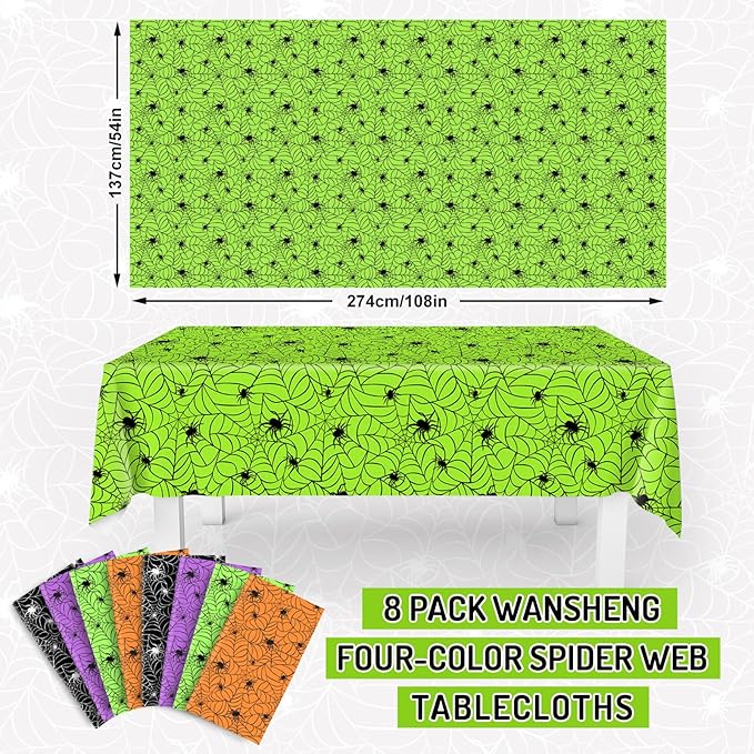 Whaline 8 Pcs Halloween Plastic Tablecloths Colored Spider Web Disposable Table Cover Spiderweb Rectangle Table Cloth for Trick or Treat Holiday Party Decor, 54 x 108 Inch-Ruum Studio Home