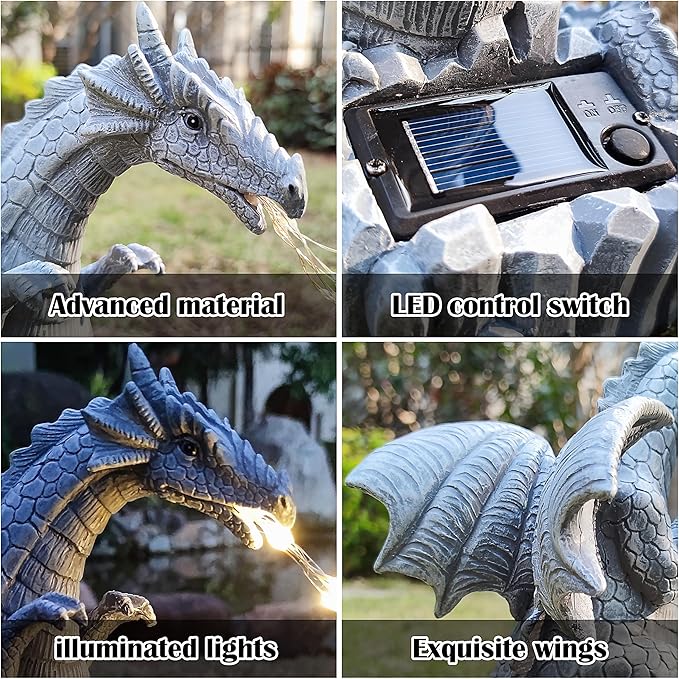 Dragon Solar Garden Statues Outdoor Decoration with LED Light Strings,Dragon Figurine Solar Lights Lawn Décor,Outside Statue Ornament for Patio, Balcony, Yard,Unique Gifts for Mom Grandma-Ruum Studio Home