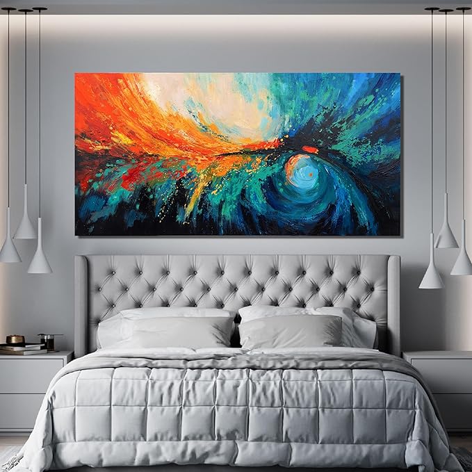 Canvas Wall Art Decor Modern Wall Art Pictures For Living Room Blue Green Wall Art Decor Canvas Abstract Art Work Colorful Abstract Wall Art Paintings Prints For Home Office Room Wall Decor 24" x 48"-Ruum Studio Home