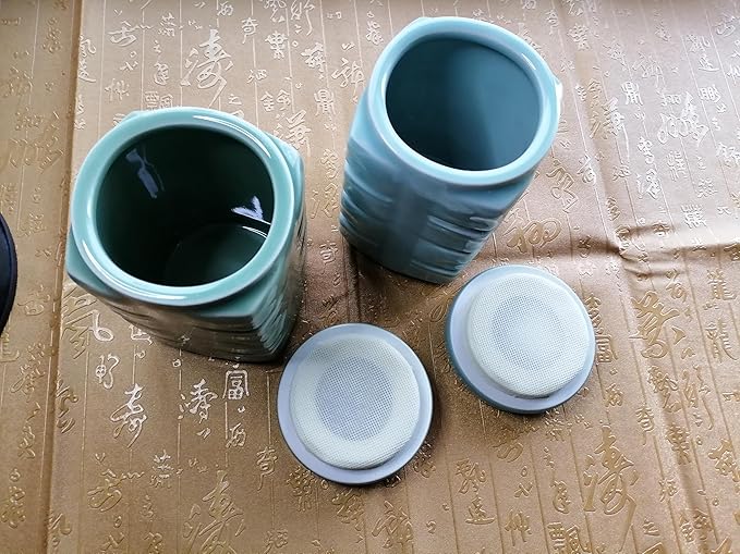 UNESCO Heritage Longquan Celadon Tea Canister Set - Dual Ceramic Jars, 900ml Airtight Storage with Plum Green & Powder Blue Glazes | Elegant Chinese Craftsmanship-Ruum Studio Home