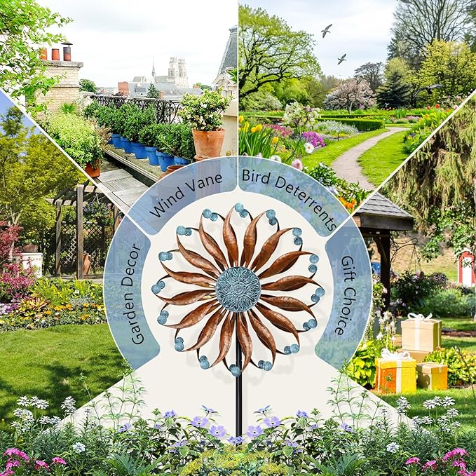 Wind Spinners Outdoor Metal Large with Stake- 84'' Wind Spinners for Yard and Garden - Windmill for Yard - Ideal Gift Metal Yard Art for Family, Friends, Garden Lovers (Willow Leaf)-Ruum Studio Home