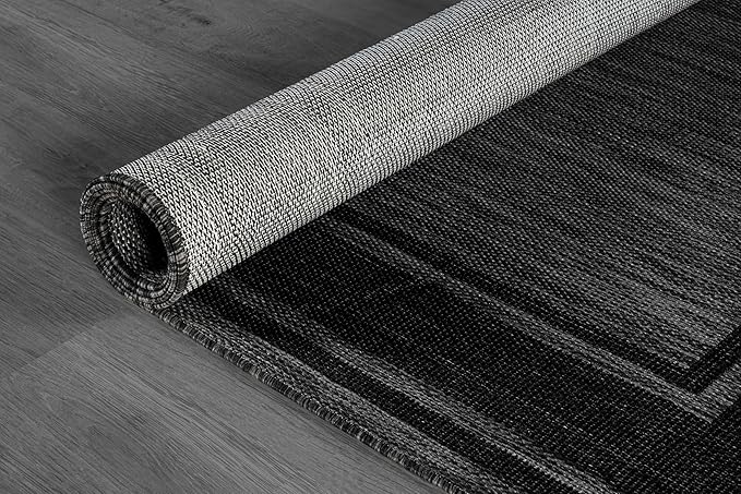 Beverly Rug Outdoor Rug 8x10 Modern Bordered Area Rugs for Indoor and Outdoor Patio Deck Porch Garden Waterproof Weather Sun Resistant Washable Outside Carpet (8 x 10 Black)-Ruum Studio Home