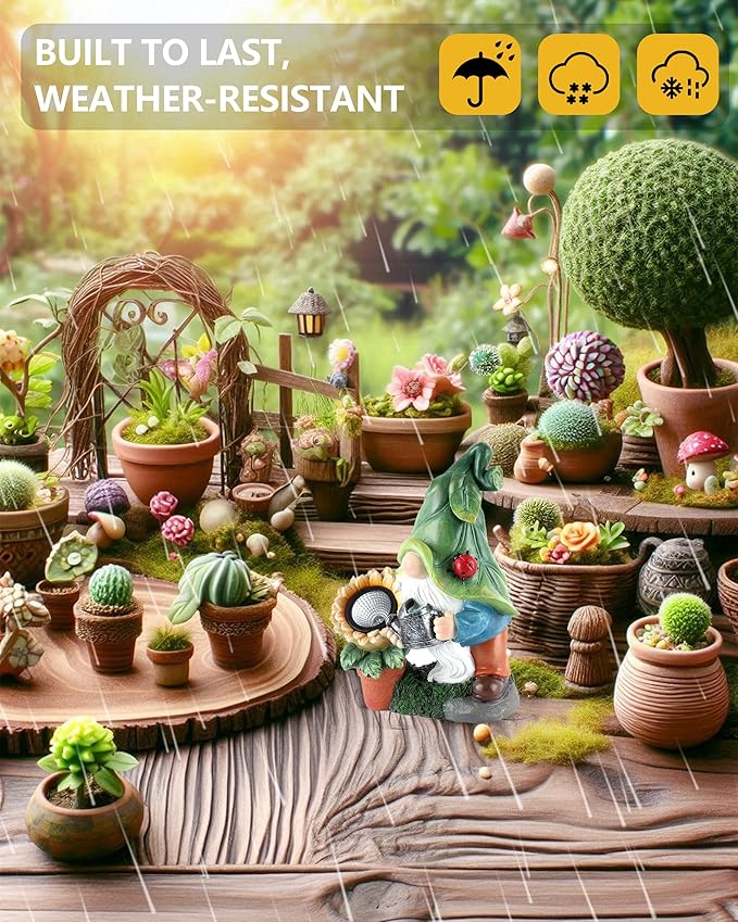 Solar-Powered Large Garden Gnome Watering Can Sunflower - 12 in Garden Decor Gnomes Decorations for Yard Lawn Ornaments Outside Statue Figurine LED Lights (Gnome)-Ruum Studio Home