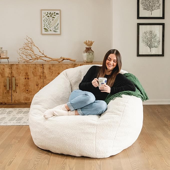 Big Joe Cloudberry Foam-Filled Structured Bean Bag Chair, Icing Teddy Boucle-Ruum Studio Home