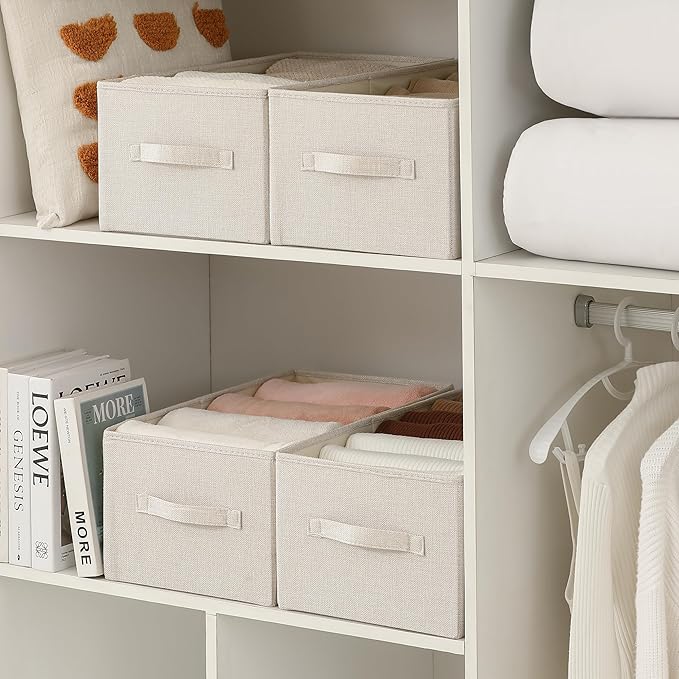 Linen Folding Storage Bins, 3 Pack Large Storage Baskets, Washable, Clothing Storage Bins with Handle, Closet Organizer for Storage Sweater,Sheets(Beige, 18½"x11" x8½")-Ruum Studio Home