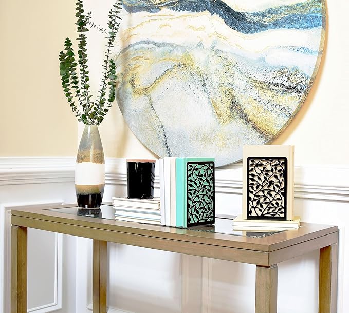 CNK Book Ends Bookends for Decorative Books Holder Bookend Shelves End Hold Heavy Duty Holders Stoppers Metal Stopper Cute Boho Bookshelf Holds Cookbook Office Home Set of 4 Bookends Pair Black-Ruum Studio Home