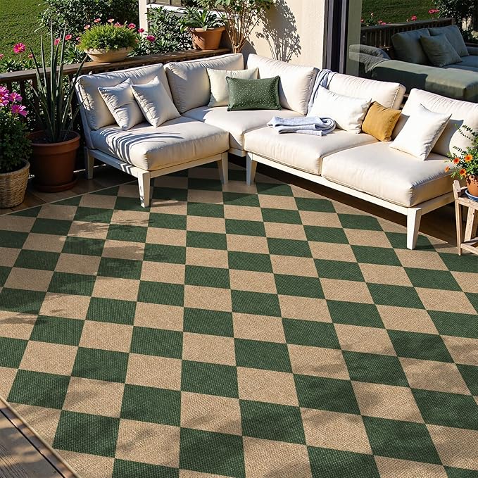 Lahome Checkered Washable Rugs 8x10, Easy Jute Rug for Living Room Patio, Farmhouse Neutral Indoor Outdoor Carpet Non Slip Non Shedding Floor Carpet for Office Deck Backyard-Ruum Studio Home