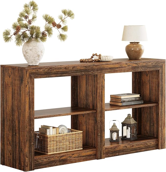 Tribesigns 59-Inch Farmhouse Entryway Table, 3-Tier Console Tables for Living Room, Wood Console Behind Couch for Living Room, Hallway, Foyer, Rustic Brown-Ruum Studio Home