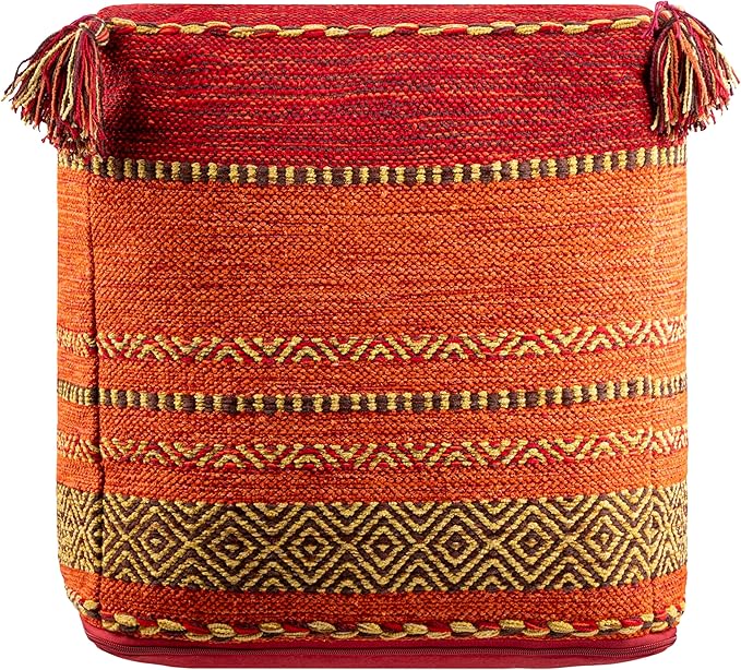 Mark&Day Pouf Ottoman, Hinterbruhl Global Burnt Orange Cube Pouf Foot Rest for Living Room, Bedroom and Boho Home Decor (18"x18"x18")-Ruum Studio Home