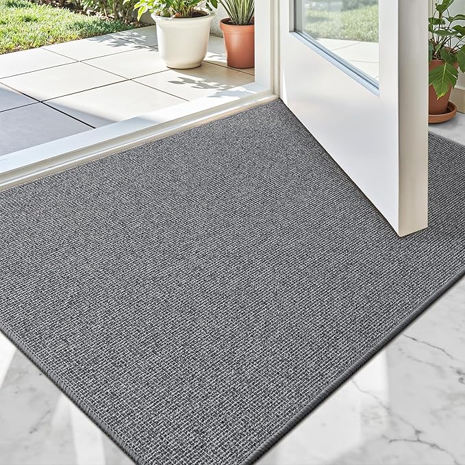 LUMI Indoor Door Mat 24"x36", Ultra Thin Low Profile Non-Slip Doormat for Home Entrance, Absorbent & Stain-Resistant Welcome Mats, Washable Entryway Mat for Front Door, Patio, Porch, Grey-Ruum Studio Home