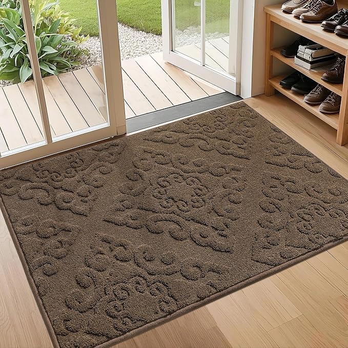 COSY HOMEER-Door-Mat-Non-Slip-Entryway-Rug 32”x48” Absorbent Welcome Mats Washable Dirt Trapper Door Mat Entrance Floor Mats for Front Back Doormats and Wet Shoes,Brown-Ruum Studio Home