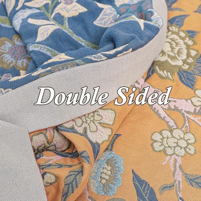 Snycler Boho Throw Blanket for Bed - 100% Cotton Ultra Soft Rustic Quilt Blanket Orange Bird Floral Printed Farmhouse Decor Bed Blankets, 60"×80" All Season Rustic Throw for Sofa Couch Chair-Ruum Studio Home