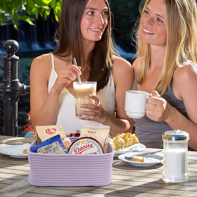 Small Woven Storage Baskets 13“X9”X5“ Decorative Rope Bins for Organizing Shelves, Closets, and Toys, Empty Gift Baskets, Cute Organizer Basket for Home and Office (purple, Large)-Ruum Studio Home