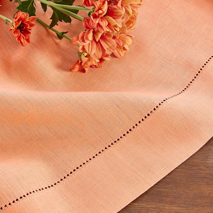 Solino Home Linen Coral Table Runner 144 Inches Long - 100% Pure Linen Extra Long Table Runner 14 x 144 Inch - Classic Hemstitch-Ruum Studio Home