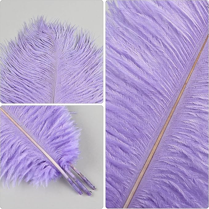 THARAHT Lavender Ostrich Feathers 12pcs Natural Bulk 8-10Inch 20cm-25cm for Crafts Wedding Party Centerpieces Flower Arrangement Easter Gatsbi and Home Decoration Feather-Ruum Studio Home