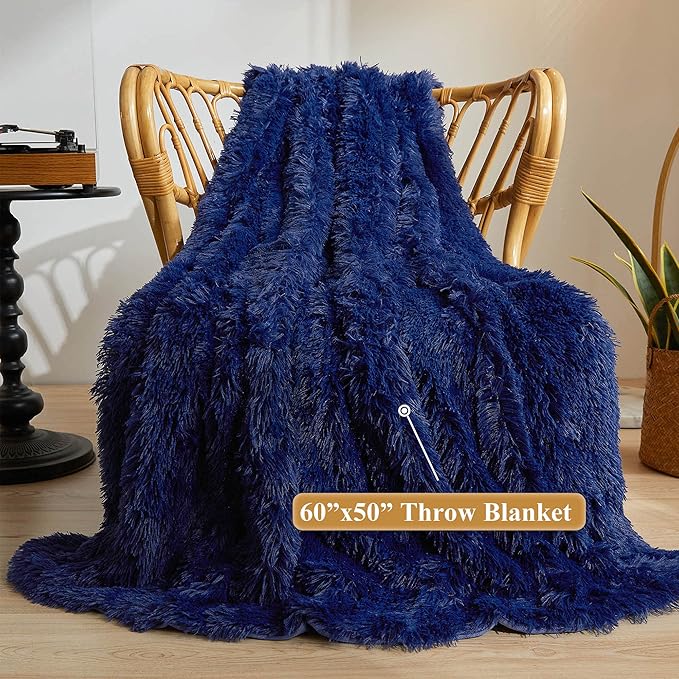 XeGe Luxury Faux Fur Throw Blanket, Blue Soft 50x60 Fluffy Blanket Throw, Shaggy Plush Decorative Couch Blanket, Cute Furry Bed Throw Holidy Fuzzy Lap Blanket for Kids Women Men Teen Girls Royal Blue-Ruum Studio Home