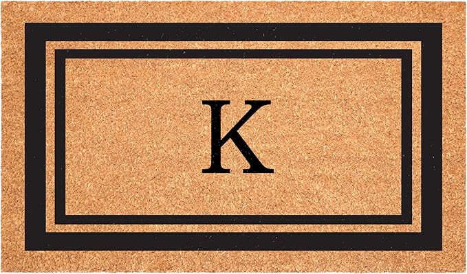 Calloway Mills 152962448 Black Border 24" x 48" Monogram Doormat (Letter K)-Ruum Studio Home