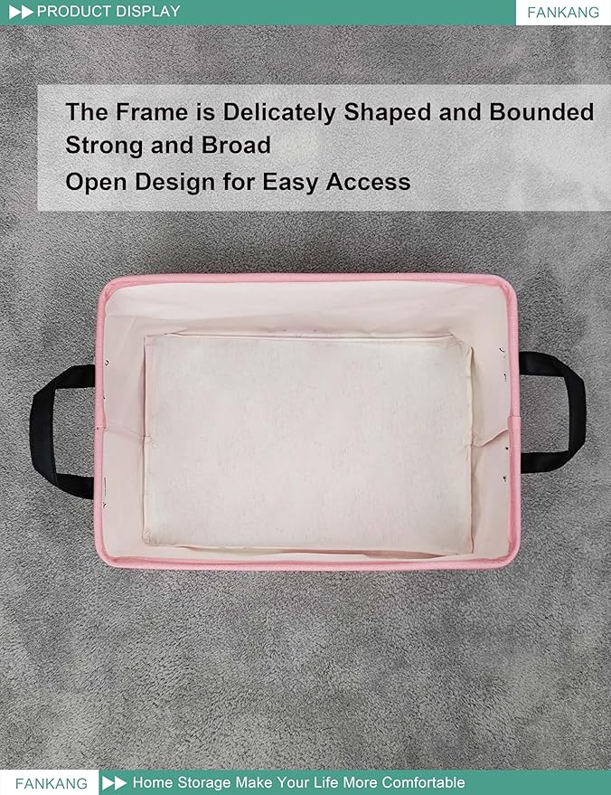 FANKANG Storage Bins, Nursery Hamper Canvas Laundry Basket Foldable with Waterproof PE Coating Large Storage Baskets for Kids Boys and Girls, Office, Bedroom, Clothes,Toys(Rec-pink cloud ）-Ruum Studio Home