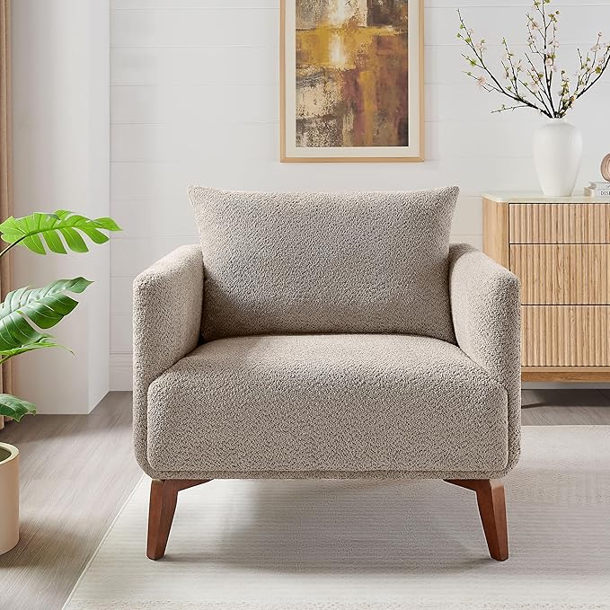 Oversized Accent Chair Modern Boucle Armchair for Living Room Sets of 2 - 37" Wide & Cozy Reading Accent Chair with Solid Wood Legs, Camel Upholstered Lounge Chair for Bedroom & Office(Easy Assembly)-Ruum Studio Home