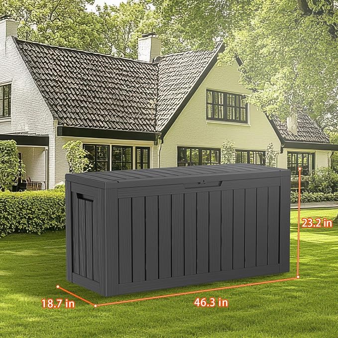 DRATO 80 Gallon Deck Box, Outdoor Storage Box for Patio Furniture, Patio Cushions, Gardening Tools, Pool Supplies 480lbs Weight Capacity,Waterproof Resin Storage Boxes-Ruum Studio Home