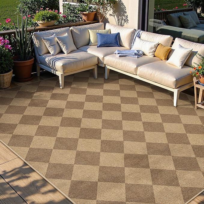Lahome Checkered Easy Jute 6x9 Rug, Large Rugs for Living Room Dining Room Farmhouse Indoor Outdoor Carpet, Checkerboard Washable Geometric Rug Non Slip Black Carpet for Office Backyard Patio-Ruum Studio Home