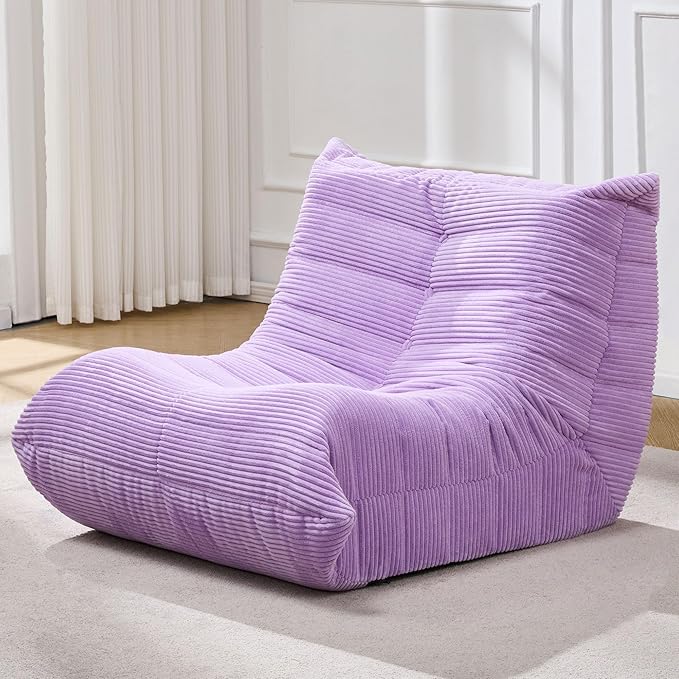 Bean Bag Chairs for Adults Giant Bean Bag Chair Memory Foam BeanBag Chair Big Bean Bag Sofa with Filler Faux Fur Fireside Beanbags Lazy Sofa for Living Room Bedroom Dorm Office (Purple Corduroy)-Ruum Studio Home