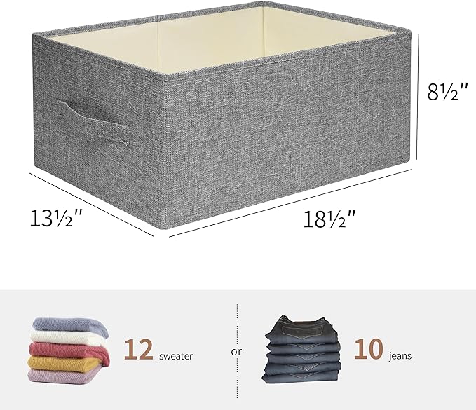 Linen Folding Storage Bins, 3 Pack Large Storage Baskets, Washable, Clothing Storage Bins with Handle, Closet Organizer for Storage Sweater,Sheets(dark grey, 18½"x13½"x8½")-Ruum Studio Home
