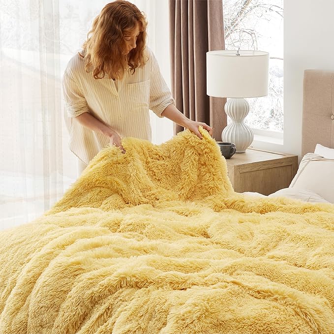 Bedsure GentleSoft Fluffy Yellow King Size Blanket for Bed, Thick Soft Sherpa Faux Fur Fleece Bedding Fuzzy Plush Winter Warm Heavy Big Large King Blanket, Cozy Yellow Gifts for Men Women, 108x90-Ruum Studio Home