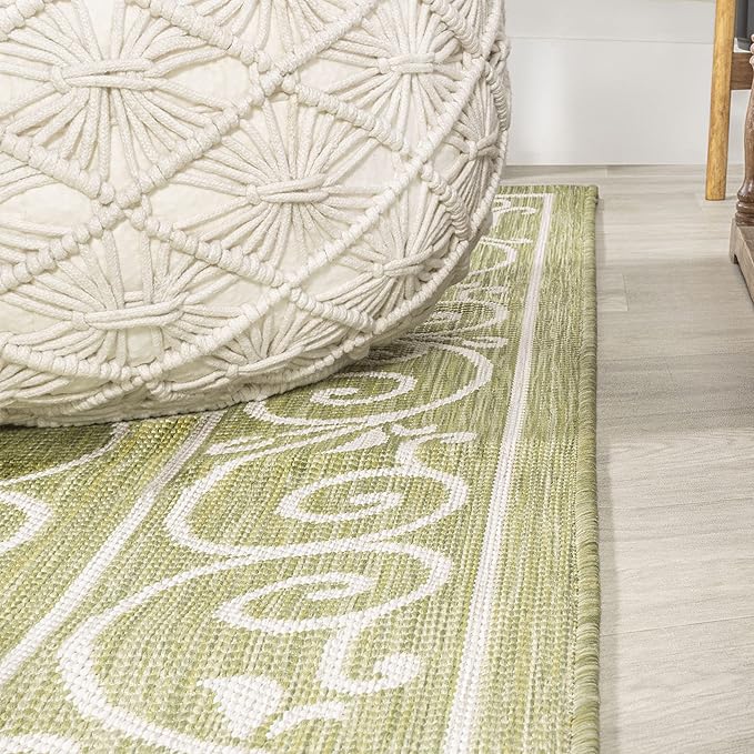 JONATHAN Y Vintage Filigree Indoor Outdoor Area Rug 3X5 Green/Cream, Charleston Textured Weave for Backyard, Patio, Porch, Easy-Cleaning, High Traffic, Pet-Friendly, Non-Shedding (SMB106H-3)-Ruum Studio Home