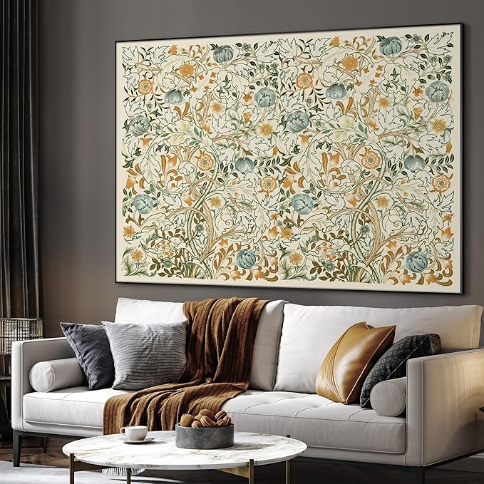 SIGNWIN 60"x72" Extra Large Framed Wall Art Vintage Botanical Floral with Golden and Teal Leaves, Elegant Nature Illustration for Home Living Room Bedroom Decor (Frame Assembly Required)-Ruum Studio Home