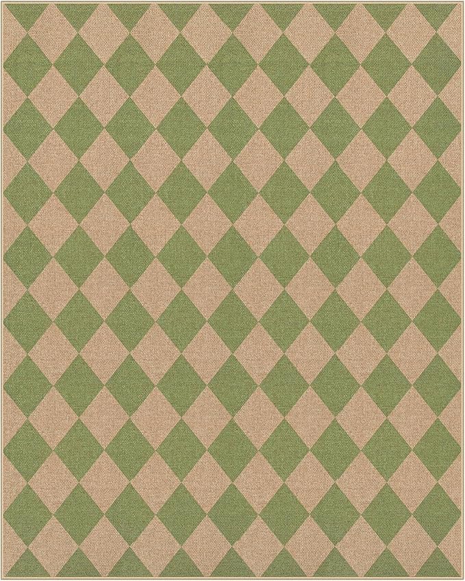 Lahome Checkered Dining Living Room Rug, 8x10 Washable Indoor Outdoor Easy Jute Rug, Farmhouse Neutral Diamond Non Slip Non Shedding Floor Carpet for Sunroom Deck Classroom Office-Ruum Studio Home