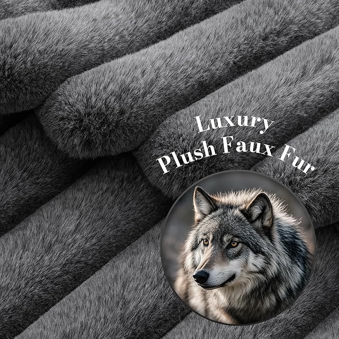 Amélie Home Faux Fur Throw Blanket for Couch, Ultra Cozy Fuzzy Fluffy Fur Luxurious Soft Striped Plush Gift Blankets for Family Sofa Chair Bed Living Room Bedroom, 55"x70", Ionic Wolf Gray-Ruum Studio Home