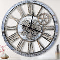 The B-Style Large Wall Clock 24 inch Moving Gear Wall Clock Oversized Vintage Farmhouse Wall Clocks for Living Room Decor Rustic Industrial Wood Clock (Aqua Green, 36 inch/90cm)-Ruum Studio Home