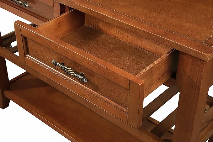 Solid Wood Console Table Entryway Table with Storage Drawers and Shelves Sofa Tables (42" Brown)-Ruum Studio Home