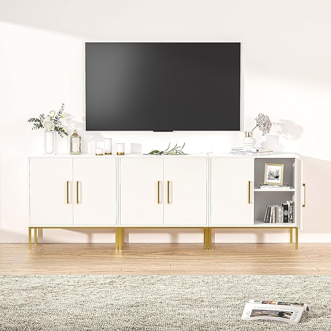 LYNSOM TV Stand for 85 Inch TV, Wood Entertainment Center with Storage Cabinet, TV Cabinet Black, Long Console Table for Living Room, Bedroom-Ruum Studio Home