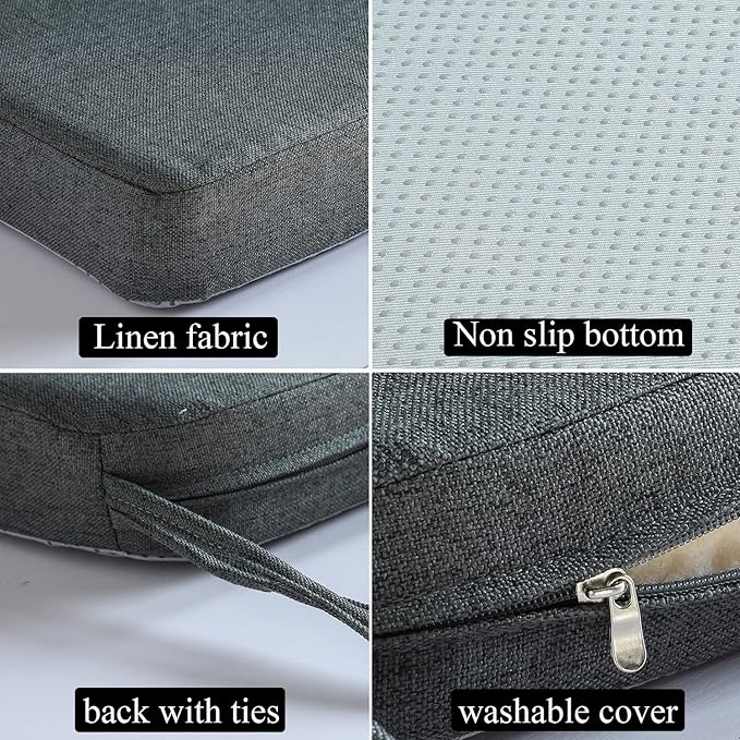 Chair Cushion for Dining Chairs with Ties 4 Pack Non Slip Memory Foam Kitchen Room Chair Pads for Outdoor Patio Furniture 17x16 Inch, Gray-Ruum Studio Home