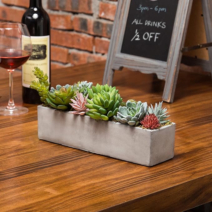 MyGift Faux Succulent Plant Arrangement in 12-Inch Gray Cement Pot-Ruum Studio Home